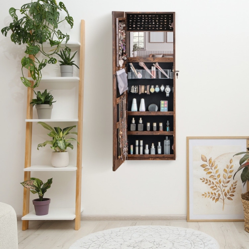 Mirrored Jewelry Storage Cabinet with Full-Length Mirror and LED Lights