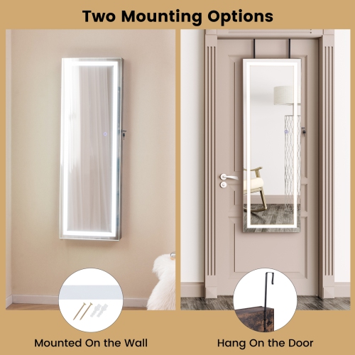 Mirrored Jewelry Storage Cabinet with Full-Length Mirror and LED Lights