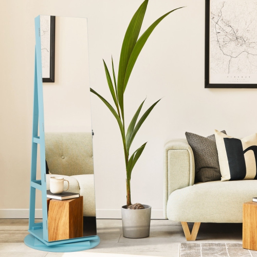 Rotating Jewelry Cabinet with Mirror, Lockable Design, and 3 LED Modes