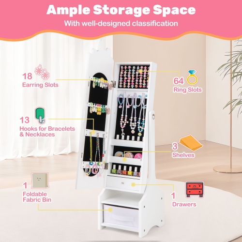 Armoire à bijoux pour enfants avec rangement et angles d'inclinaison réglables