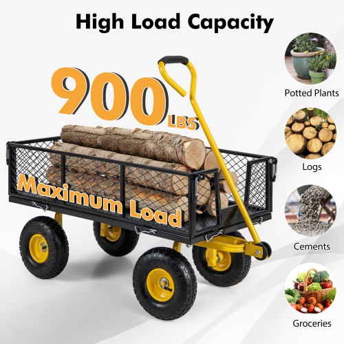 Utility Garden Wagon with 4 Removable Panels and 900LBS Load Capacity