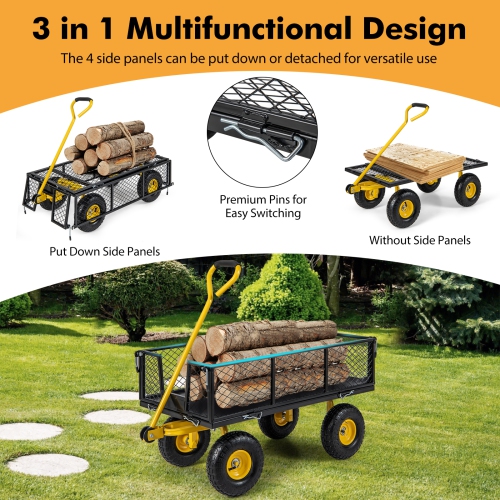 Utility Garden Wagon with 4 Removable Panels and 900LBS Load Capacity