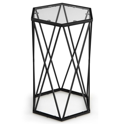Hexagon Accent End Table with Tempered Glass Top and Sturdy Metal Frame