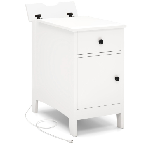 Flip-Top End Table with USB Charging Ports, Outlets, and Storage Drawer