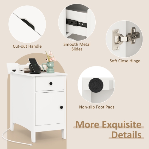 Flip-Top End Table with USB Charging Ports, Outlets, and Storage Drawer