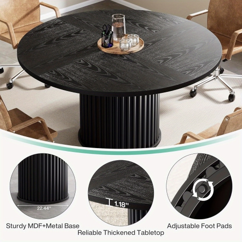 Lantine 47-Inch Round Home Office Desk, Black Desk for Small Spaces, Sturdy Metal Base, Ideal for Study & Work Nooks, Black