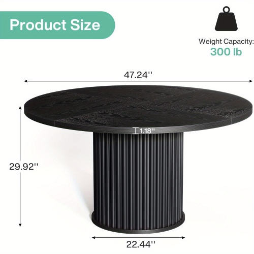 Lantine 47-Inch Round Home Office Desk, Black Desk for Small Spaces, Sturdy Metal Base, Ideal for Study & Work Nooks, Black