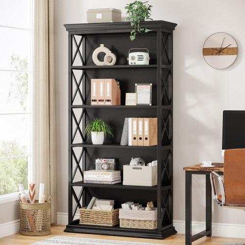 Lantine Multi-Tier Bookcase, Modern Bookshelves And Bookcases, Floor Standing 5 Shelf Display Storage Shelves Tall Bookcase For Home Office, Living