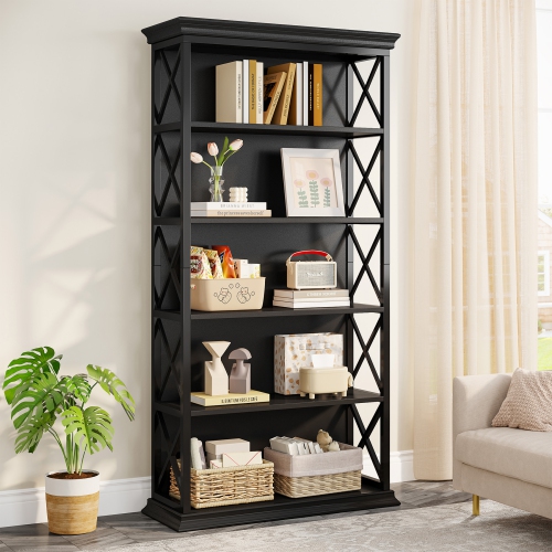 Lantine Multi-Tier Bookcase, Modern Bookshelves And Bookcases, Floor Standing 5 Shelf Display Storage Shelves Tall Bookcase For Home Office, Living