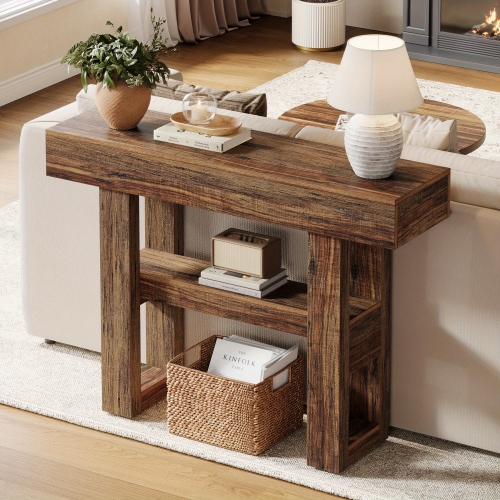 Lantine – Console de 41,34&nbsp;po, table de canapé étroite à 2 niveaux derrière le canapé, meuble d'entrée avec tablettes de rangement pour le