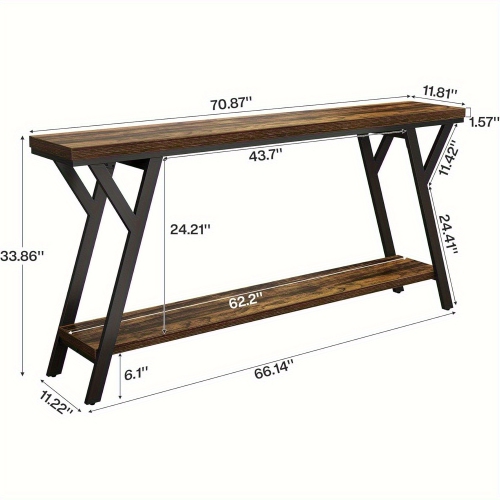 Lantine 70.9-Inch Narrow Long Entryway Console Table, Industrial Sofa Table Behind Couch with 2-Tier Storage Shelf for Hallway, Living Room,