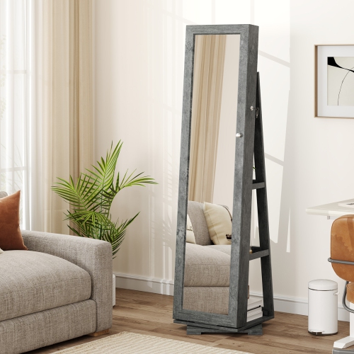 Lockable 2-in-1 Jewelry Cabinet with 360° Rotation and Full-Length Mirror