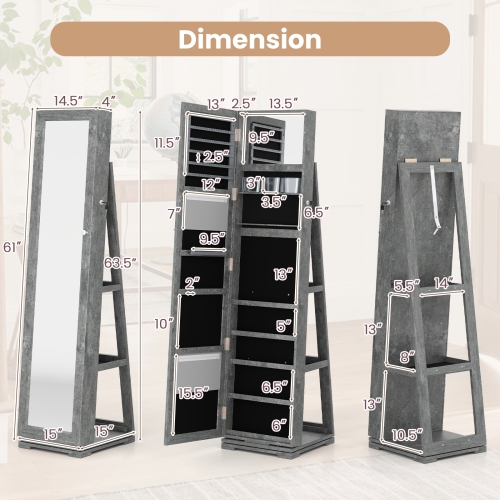 Lockable 2-in-1 Jewelry Cabinet with 360° Rotation and Full-Length Mirror