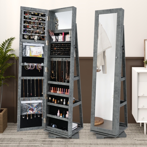 Lockable 2-in-1 Jewelry Cabinet with 360° Rotation and Full-Length Mirror