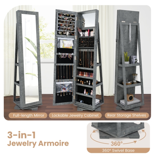 Lockable 2-in-1 Jewelry Cabinet with 360° Rotation and Full-Length Mirror