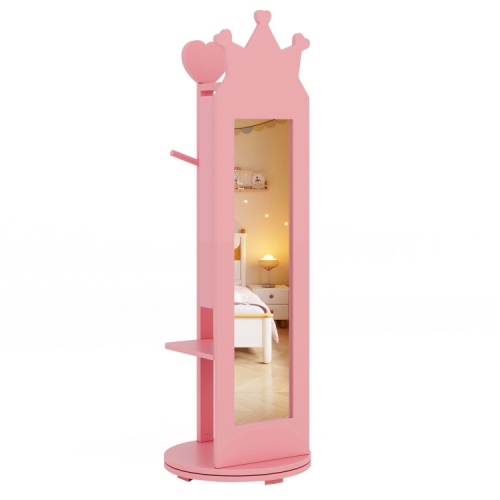 Kids Jewelry Storage Cabinet with Full-Length Free-Standing Mirror