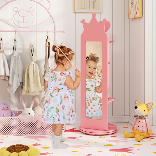 Kids Jewelry Storage Cabinet with Full-Length Free-Standing Mirror