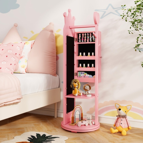 Kids Jewelry Storage Cabinet with Full-Length Free-Standing Mirror