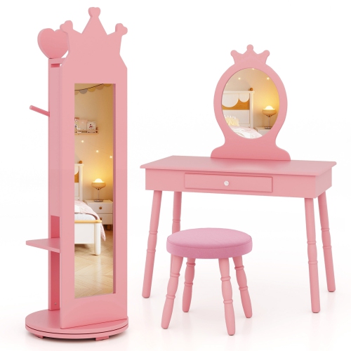 Kids Jewelry Storage Cabinet with Full-Length Free-Standing Mirror