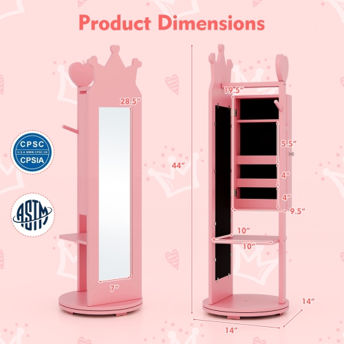 Kids Jewelry Storage Cabinet with Full-Length Free-Standing Mirror