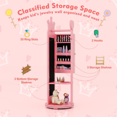 Kids Jewelry Storage Cabinet with Full-Length Free-Standing Mirror