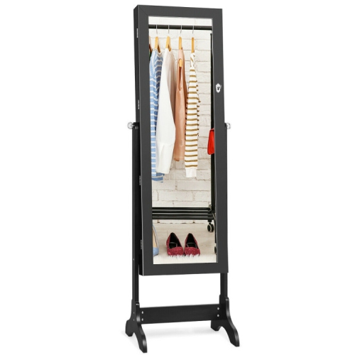 Lockable Mirrored Jewelry Armoire Cabinet Storage Organizer Box