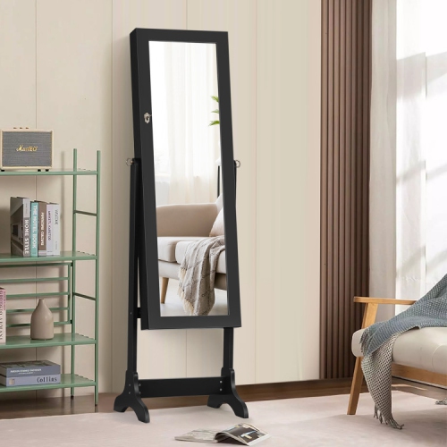 Lockable Mirrored Jewelry Armoire Cabinet Storage Organizer Box