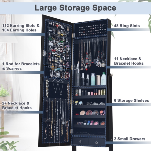 Lockable Mirrored Jewelry Armoire Cabinet Storage Organizer Box