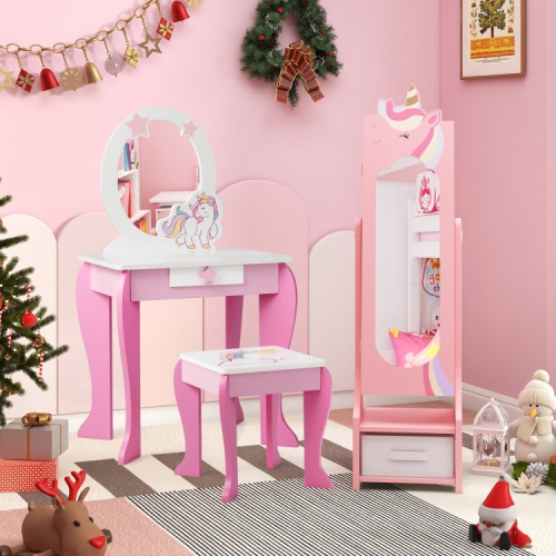 Kids Jewelry Armoire Cabinet with Storage and Adjustable Tilt Angles