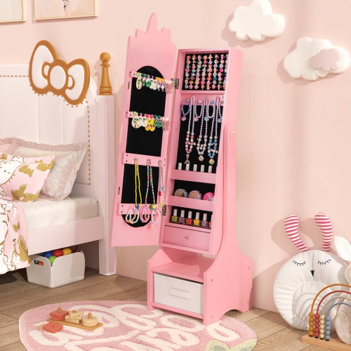 Kids Jewelry Armoire Cabinet with Storage and Adjustable Tilt Angles