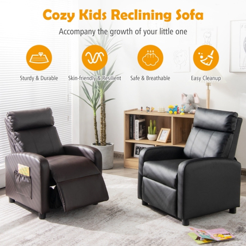 Ergonomic Kids Lounge Sofa Recliner with PU Leather for Ages 3-12