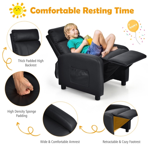 Ergonomic Kids Lounge Sofa Recliner with PU Leather for Ages 3-12