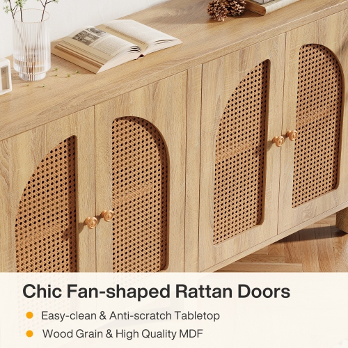 Lantine Sideboard Buffet Cabinet, Rattan Credenza Kitchen Storage Buffet Cabinet with 4 Doors, 59" Long Farmhouse Coffee Bar Station Table for Dining