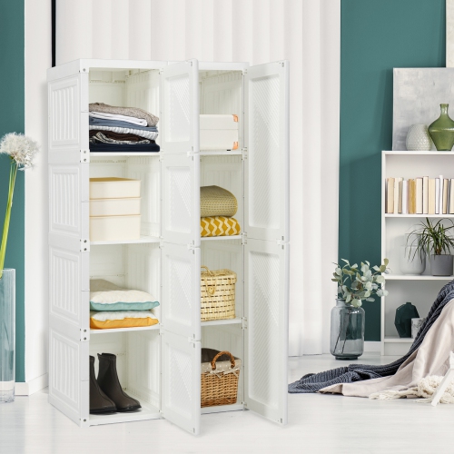 Foldable Armoire Wardrobe Closet with 8 Cubby Storage for Clothes and Accessories