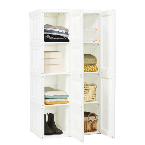 Foldable Armoire Wardrobe Closet with 8 Cubby Storage for Clothes and Accessories