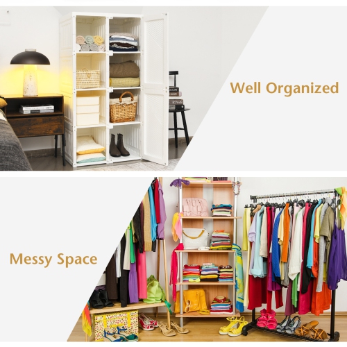 Foldable Armoire Wardrobe Closet with 8 Cubby Storage for Clothes and Accessories