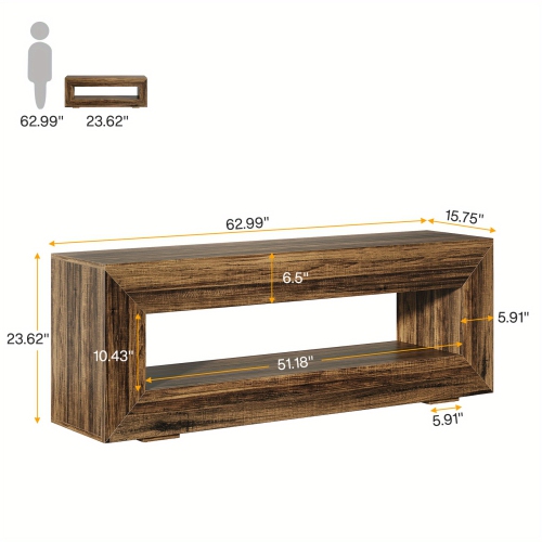 Lantine TV Stand, 2-Tier Long TV Console Table, Retro Entertainment Center, Farmhouse Media Console Table With Storage Shelves, Living Room, Brown
