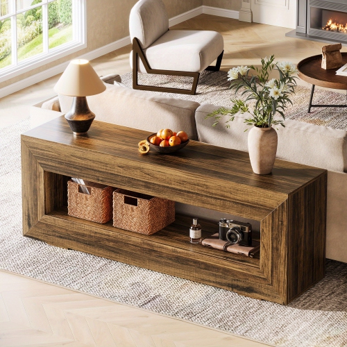 Lantine TV Stand, 2-Tier Long TV Console Table, Retro Entertainment Center, Farmhouse Media Console Table With Storage Shelves, Living Room, Brown