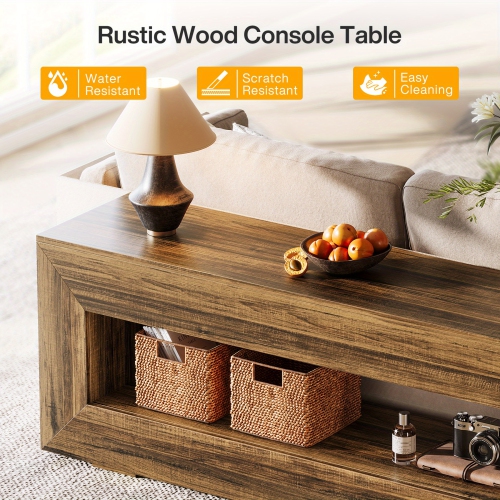 Lantine TV Stand, 2-Tier Long TV Console Table, Retro Entertainment Center, Farmhouse Media Console Table With Storage Shelves, Living Room, Brown