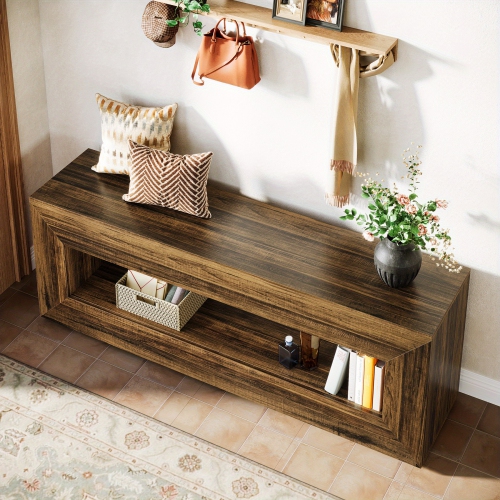 Lantine TV Stand, 2-Tier Long TV Console Table, Retro Entertainment Center, Farmhouse Media Console Table With Storage Shelves, Living Room, Brown