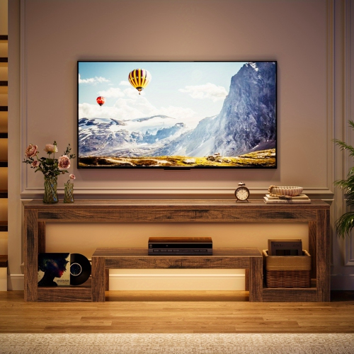 Lantine 63-Inch TV Stand For 55/60/65-Inch TVs, Farmhouse Entertainment Center With Open Storage Shelves, Rustic Brown Television Console For Living