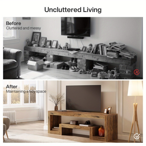 Lantine 63-Inch TV Stand For 55/60/65-Inch TVs, Farmhouse Entertainment Center With Open Storage Shelves, Rustic Brown Television Console For Living