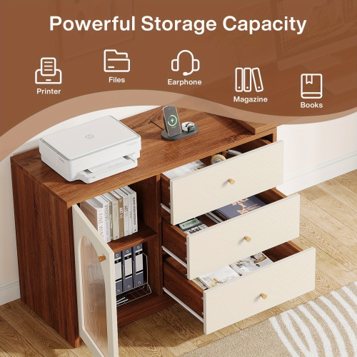 Lantine L-Shape Computer Desk, Corner Desk Writing Desk Study Desk With File Cabinet, Extendable PC Study Desk Corner Table, Home Office Corner Desk,