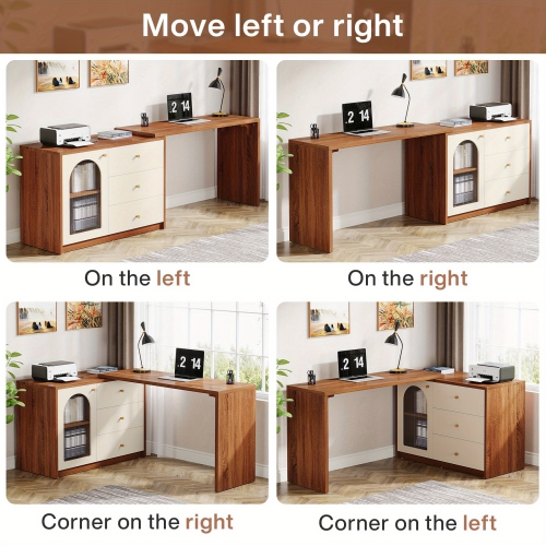 Lantine L-Shape Computer Desk, Corner Desk Writing Desk Study Desk With File Cabinet, Extendable PC Study Desk Corner Table, Home Office Corner Desk,