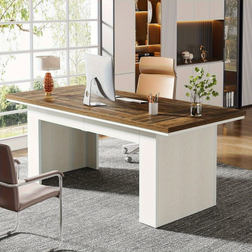 Lantine 63" Farmhouse Writing Desk For 4-6 Person Workspace, Large Reclaimed Wood Work Table For Study Room & Home Office, Rustic Table Library Desk