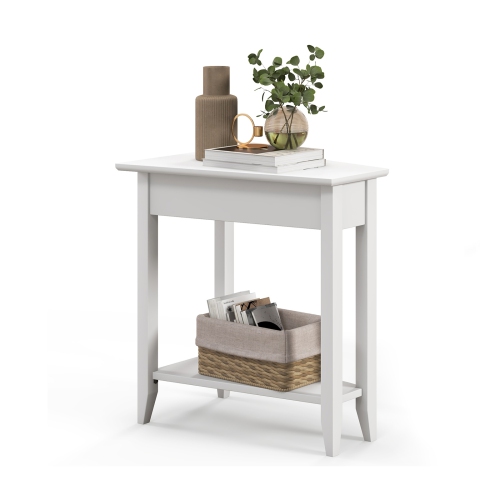 Narrow 2-Tier Side Table with Wedge Design, Shelf, and Wooden Legs