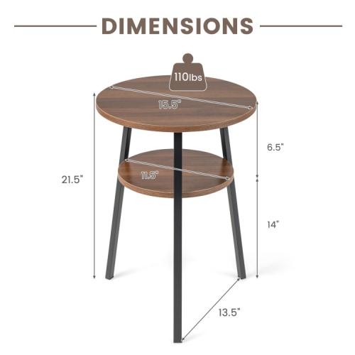 Modern Set of 2 Round End Tables with 2 Tiers and Triangular Metal Frame