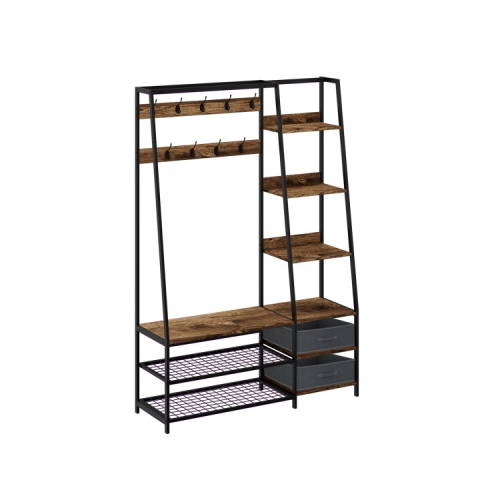 Portemanteau autonome 6-en-1 avec portemanteau, banc et tiroirs de rangement en tissu