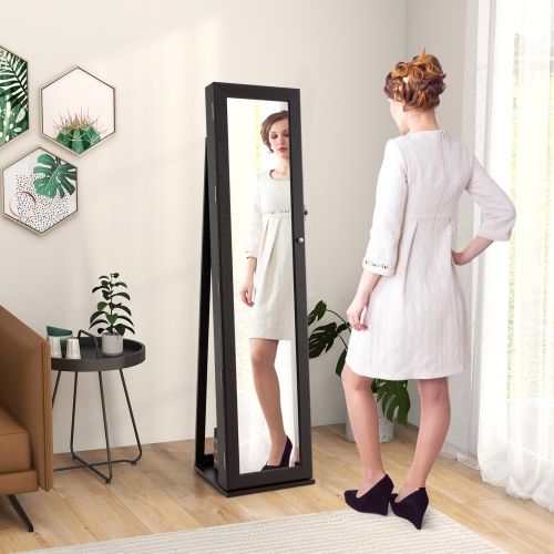 Lockable Standing Jewelry Cabinet with Mirror for Full-Length View