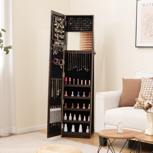 Lockable Standing Jewelry Cabinet with Mirror for Full-Length View